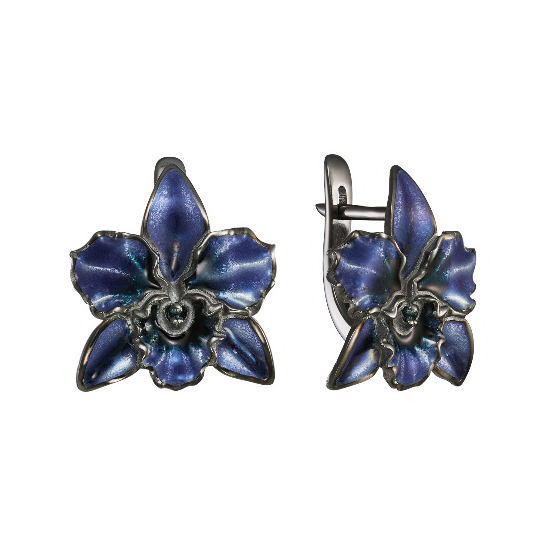 Серьги Орхидеи с горячей эмалью