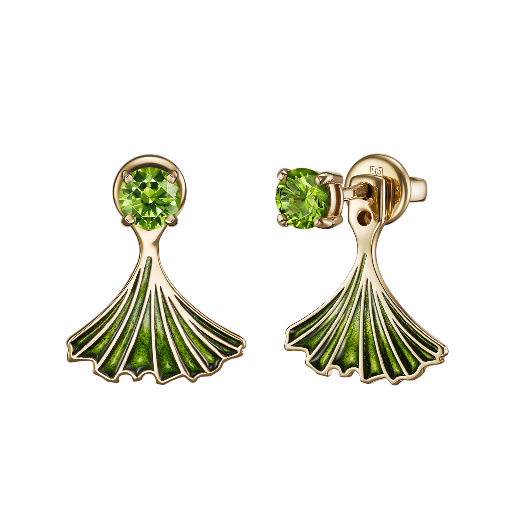 Серьги с горячей эмалью и демантоидами 5 мм 