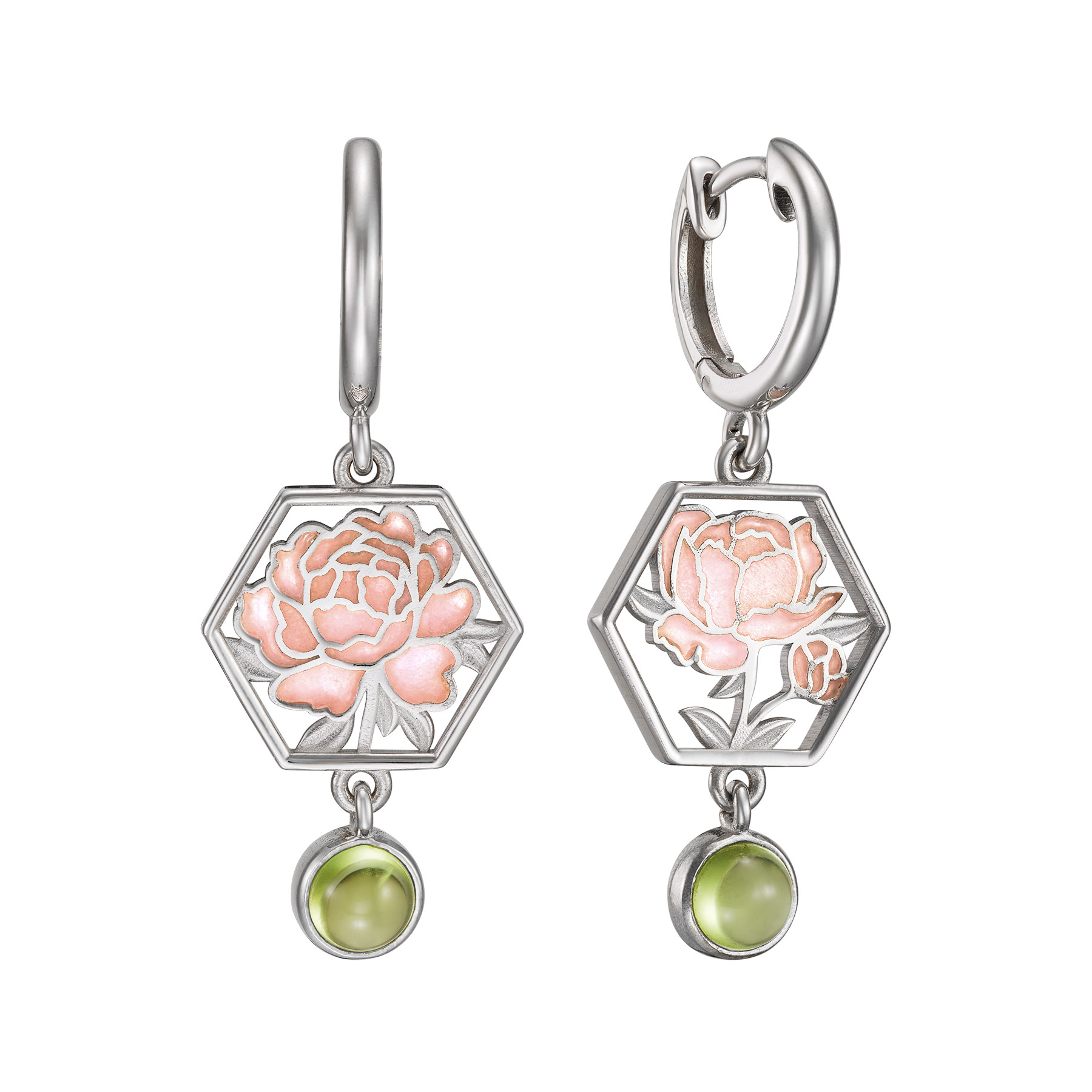 Серьги Пионы розовые с горячей эмалью