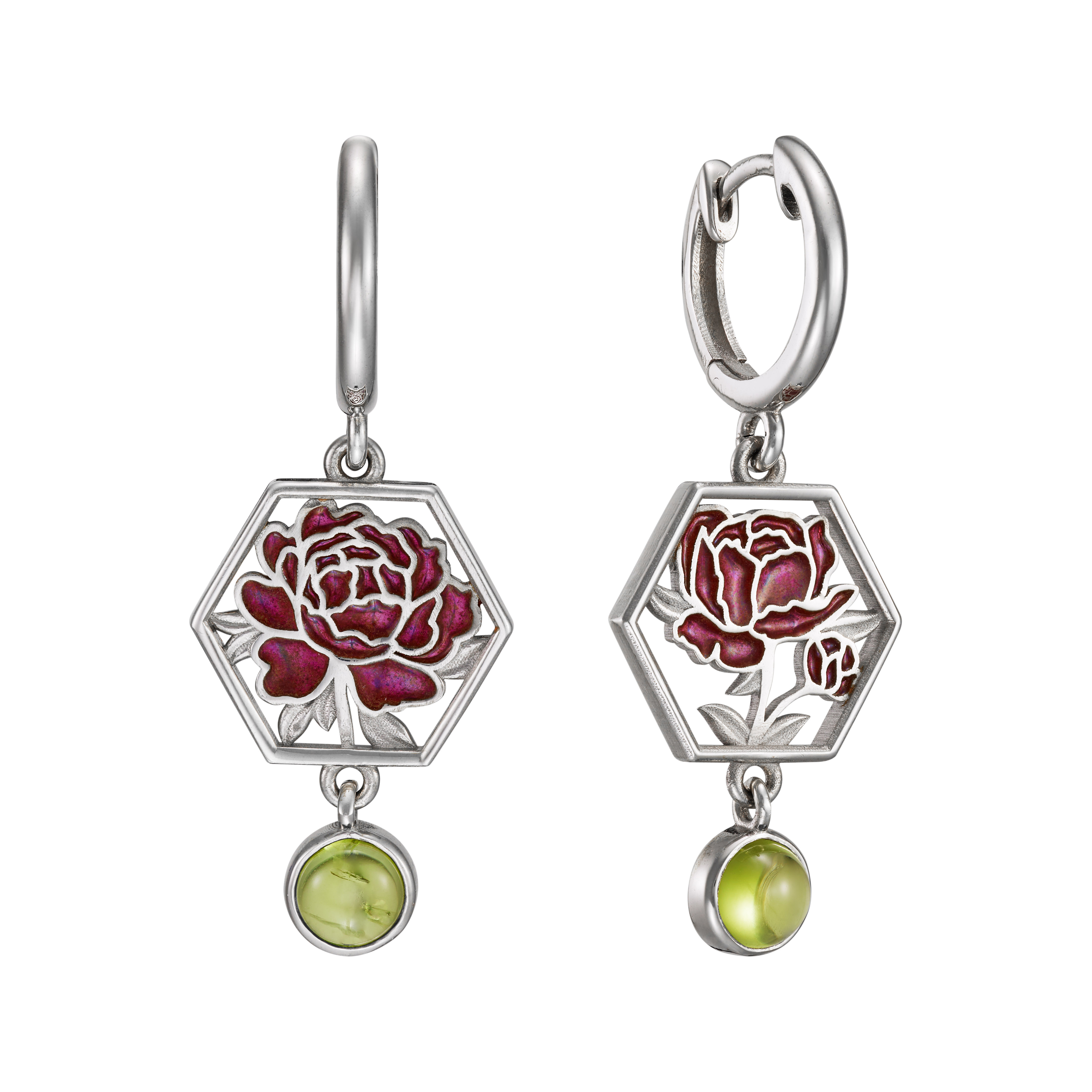 Серьги Пионы алые с горячей эмалью 